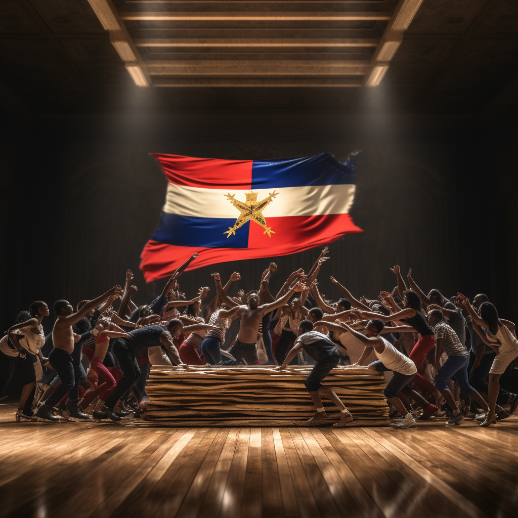 Haitian flag on wood beam