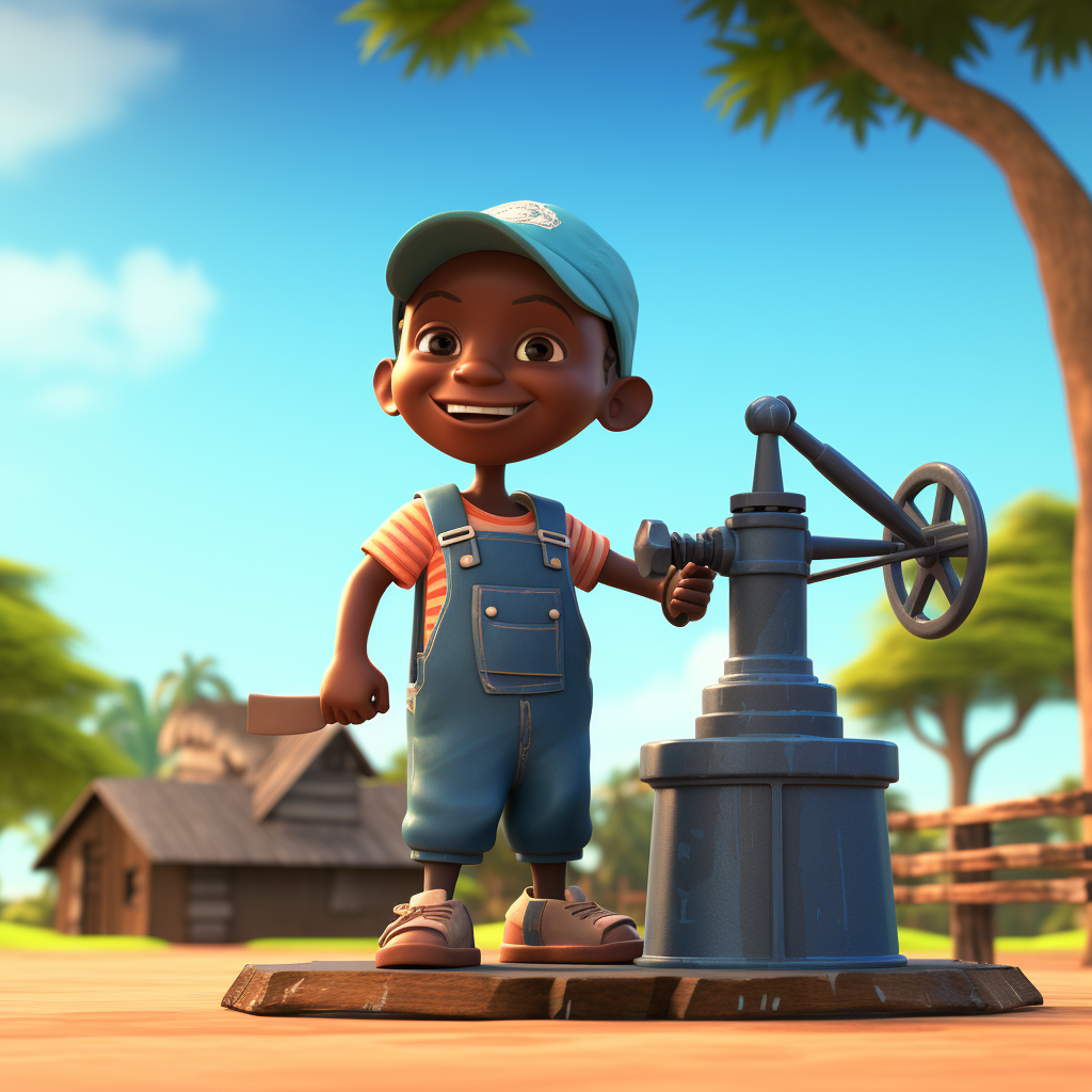 Haitian school kid filling cup of water