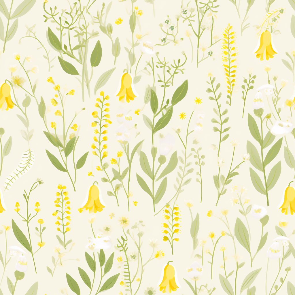 Bright white botanical pattern on pastel yellow background