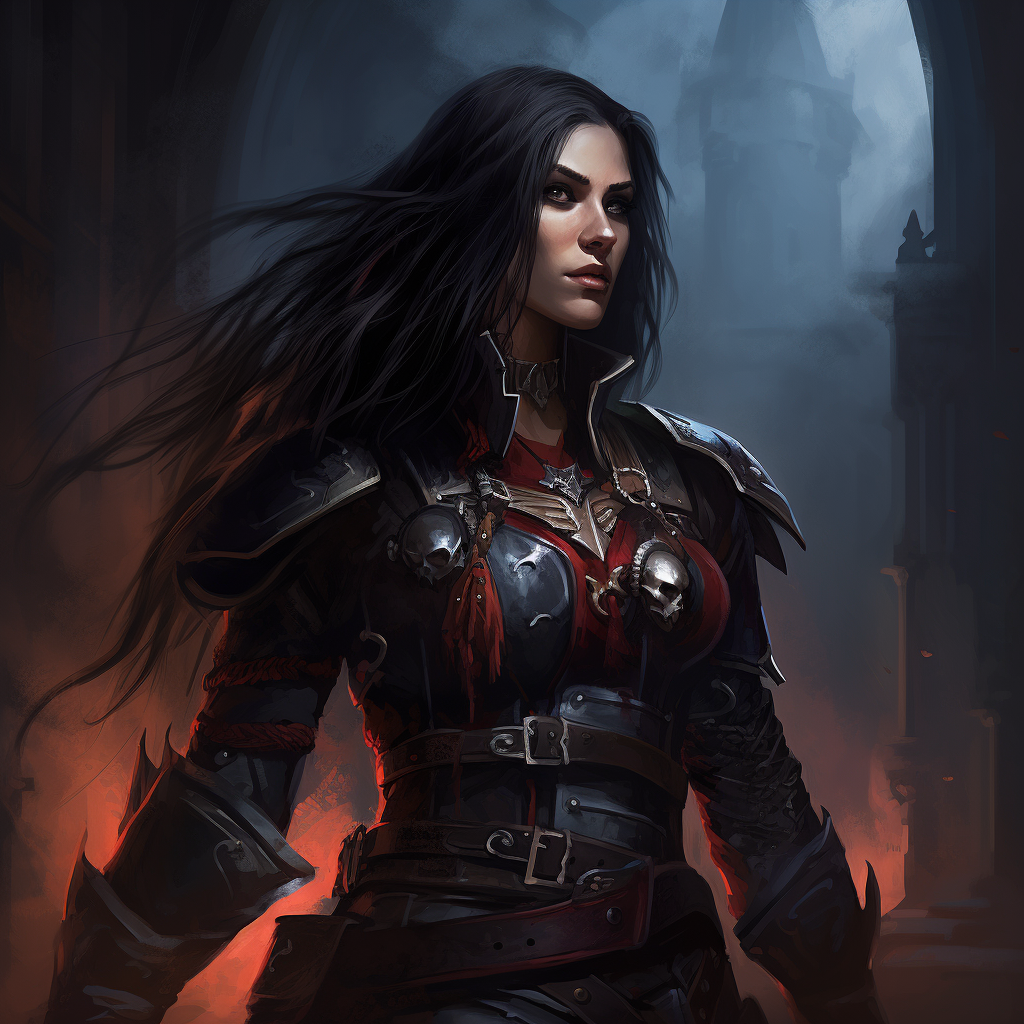 Half-Eldar Female Rogue Trader with Beautiful Dark Hair