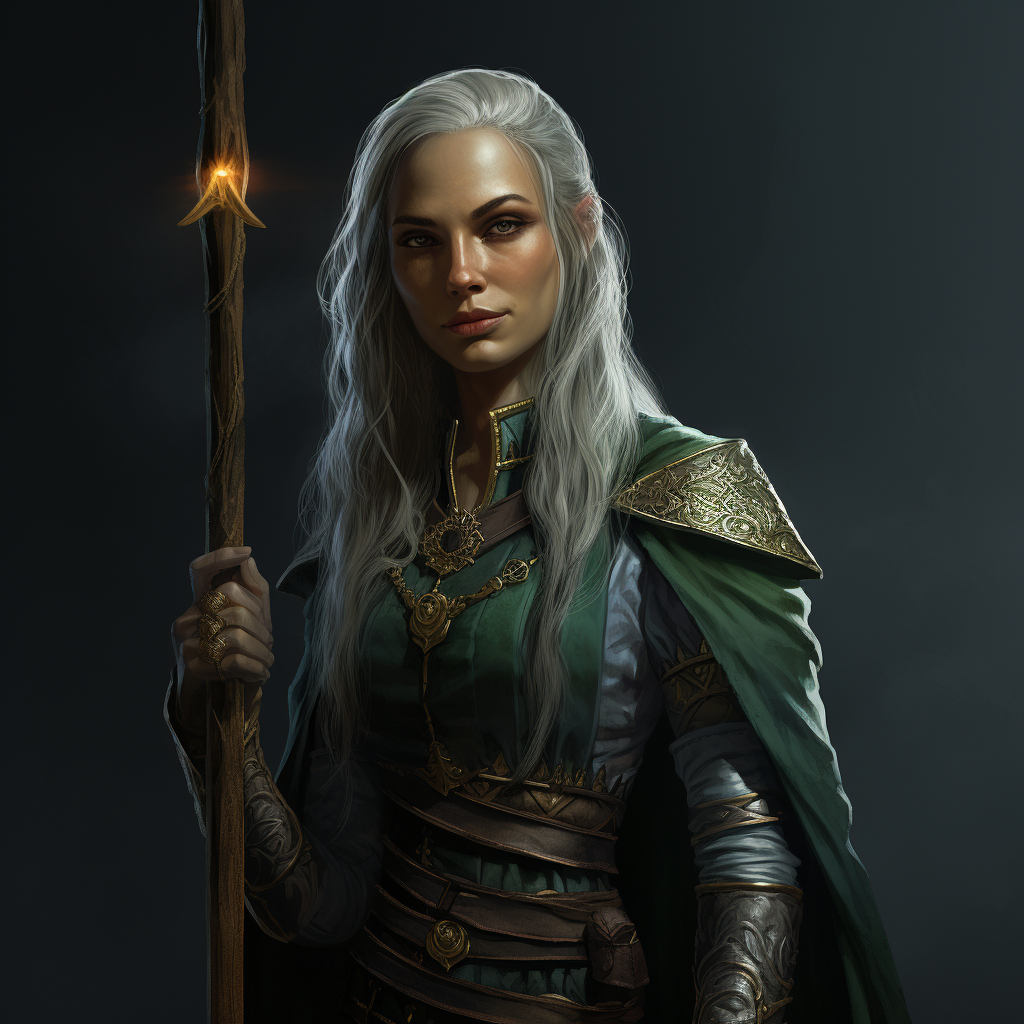 Half Elf Female Wizard with Staff of Power