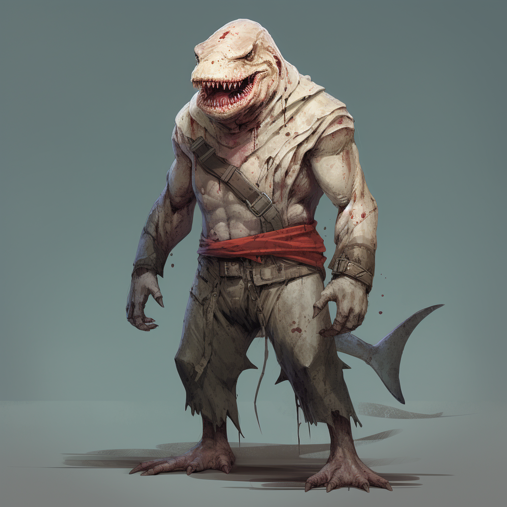 Hammerhead Shark Hybrid with Human Torso and Attire