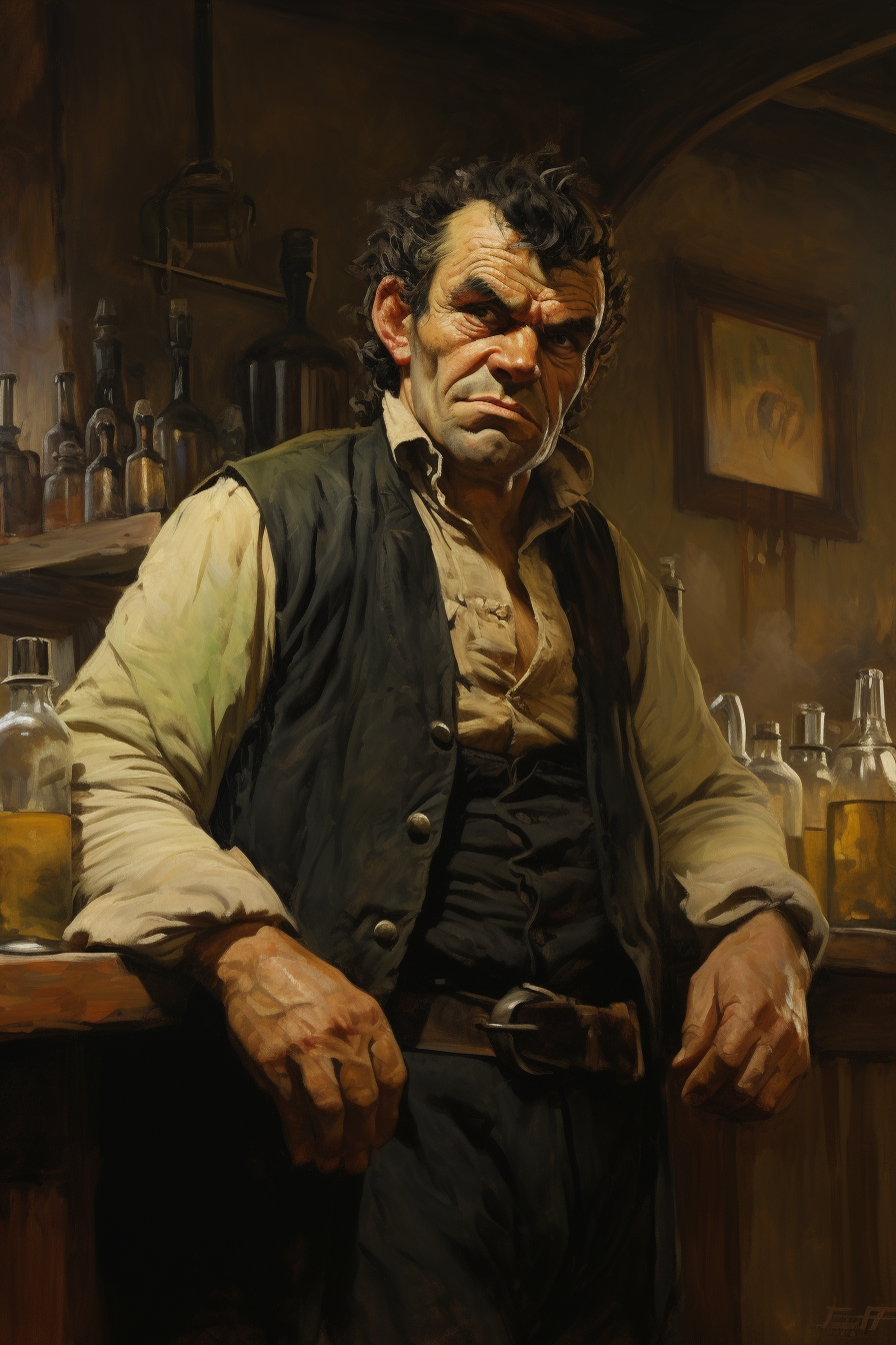 Half-Orc Bar Owner in Inn Expression Portrait