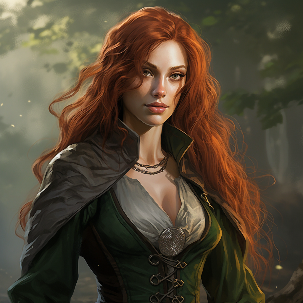 Half Elf Female with Red Hair and Green Eyes