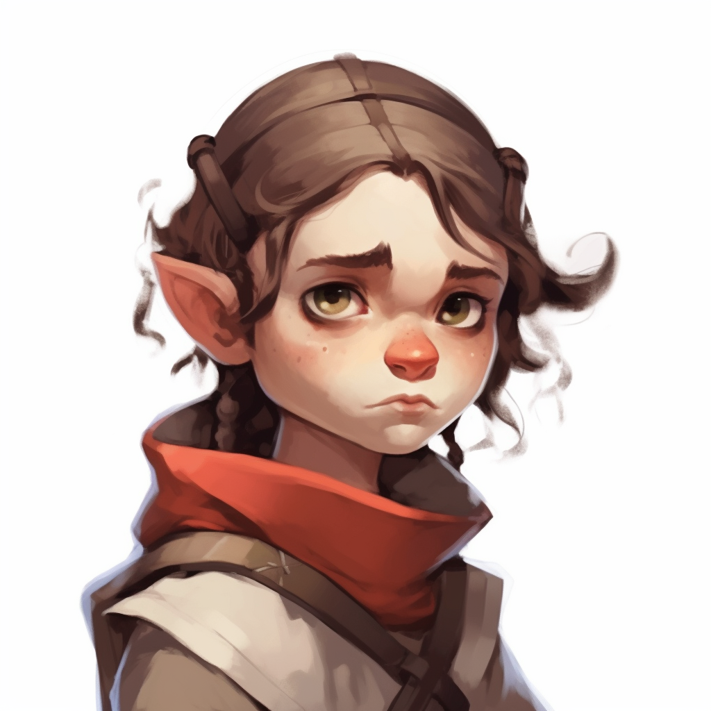 Close-up Portrait of Mischevious Halfling Female Smuggler