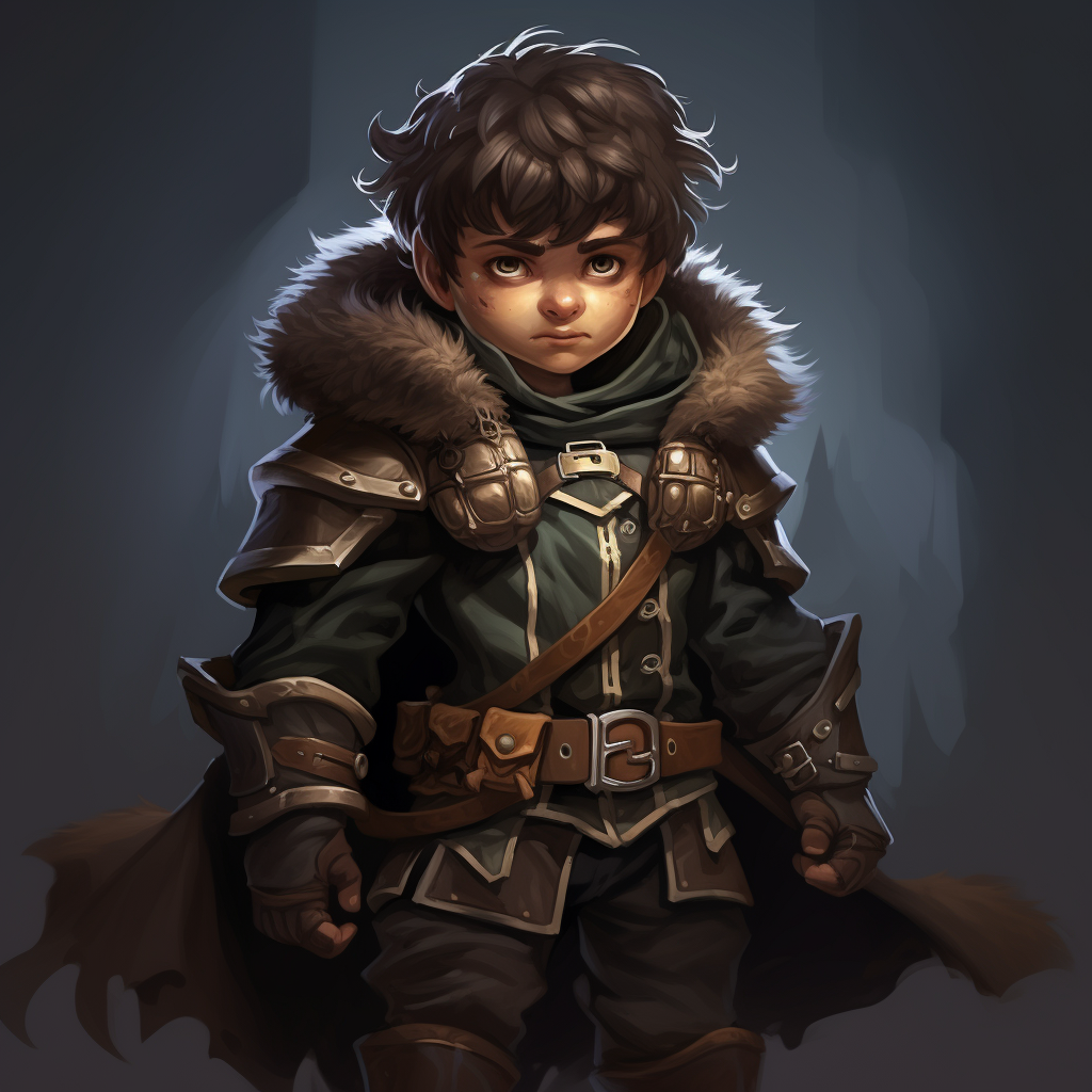 Halfling Rogue with brown hair and dark grey cloak