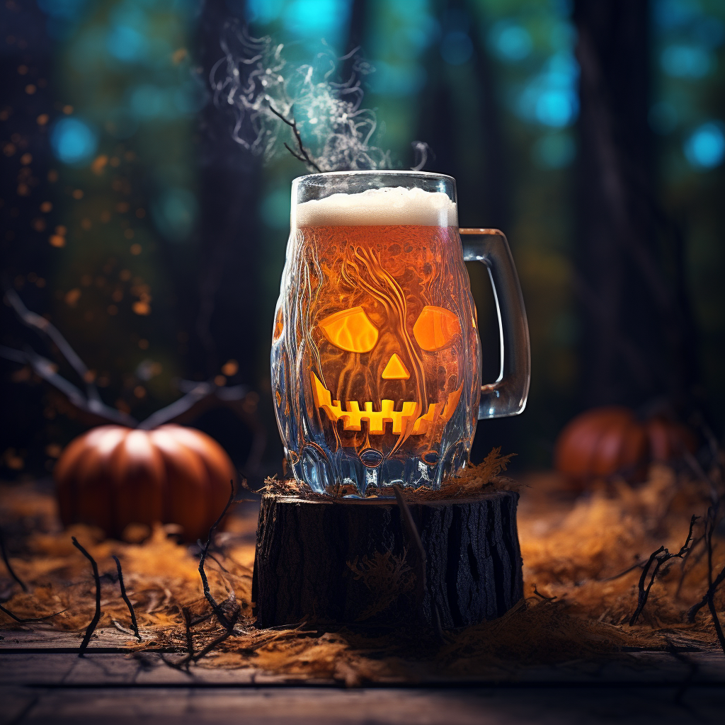 Halloween beer with spooky forest backdrop