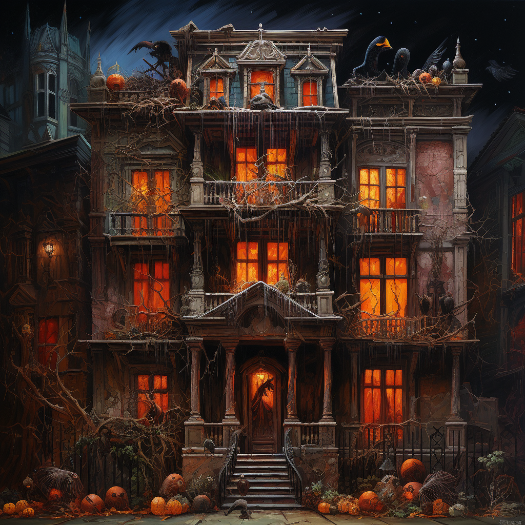 Spooky Halloween building facade painting