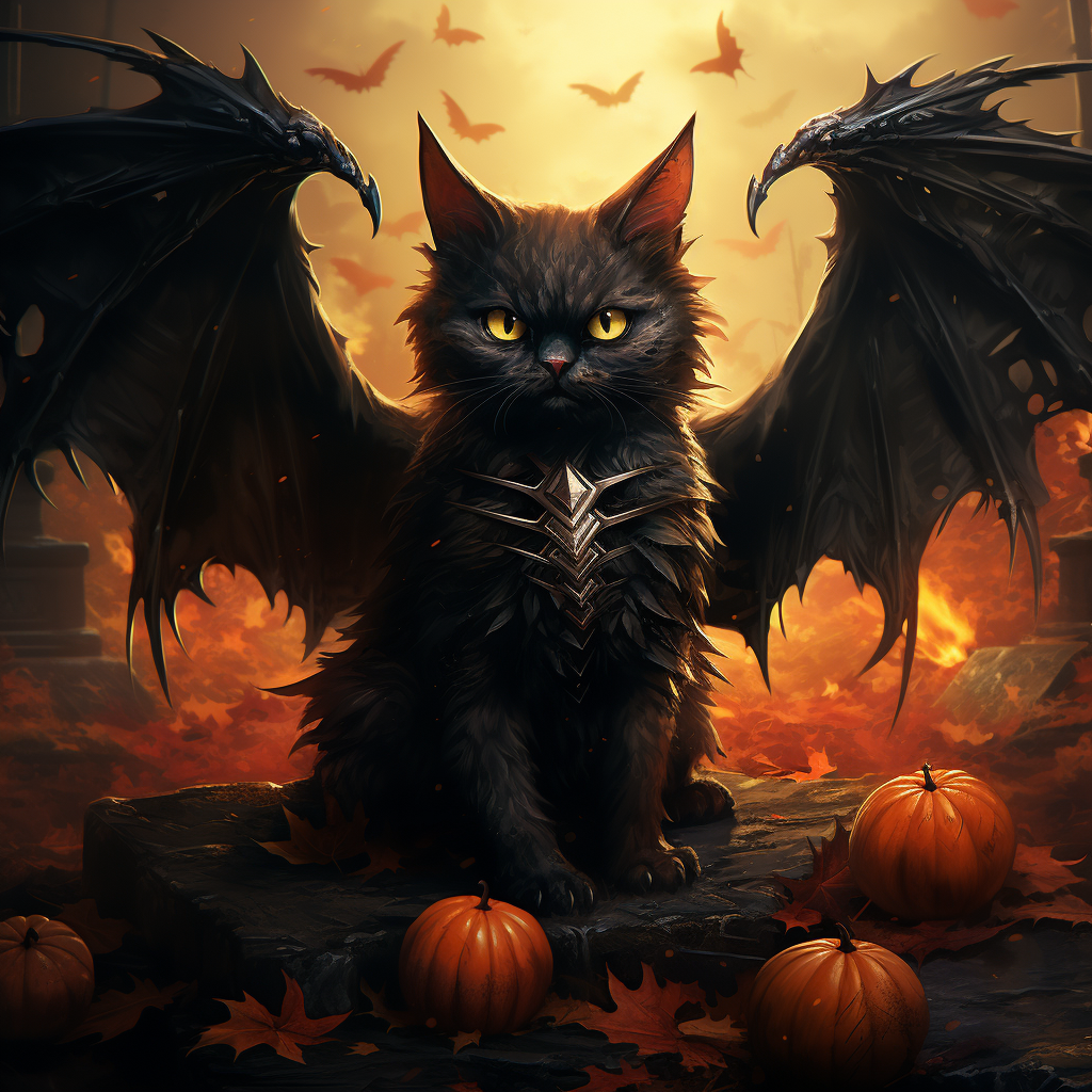 Black cat with bat wings in Halloween costume