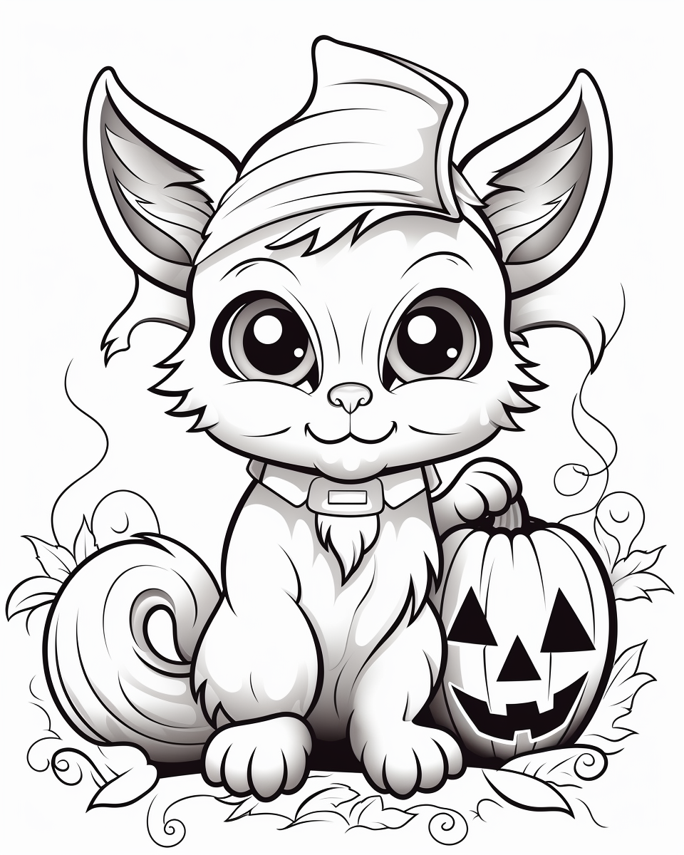 Black and white Halloween cat coloring page