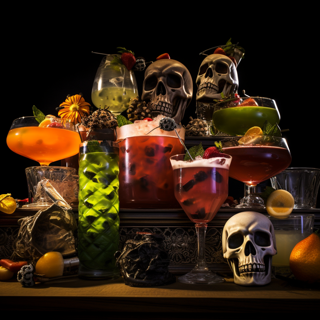 Assortment of Halloween cocktails on a table