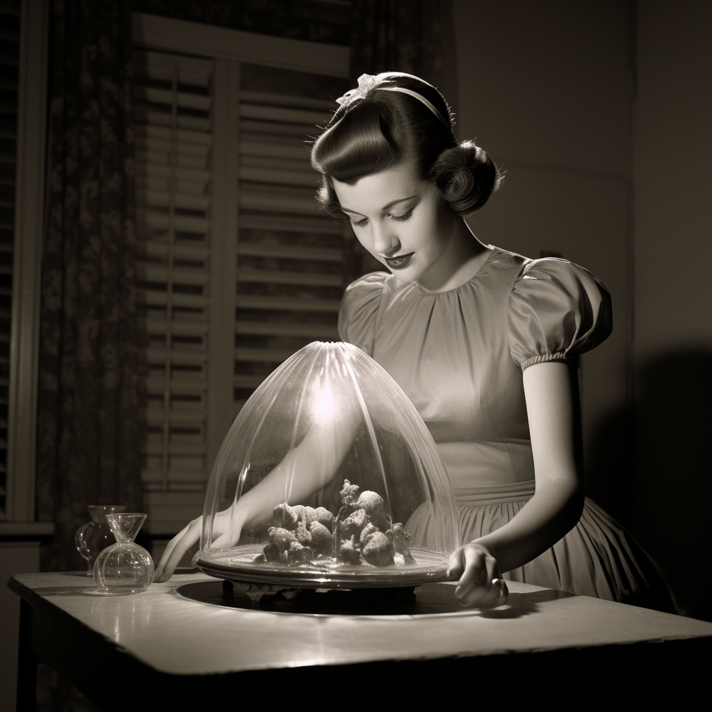 1950s housewife creating a creepy Halloween cloche