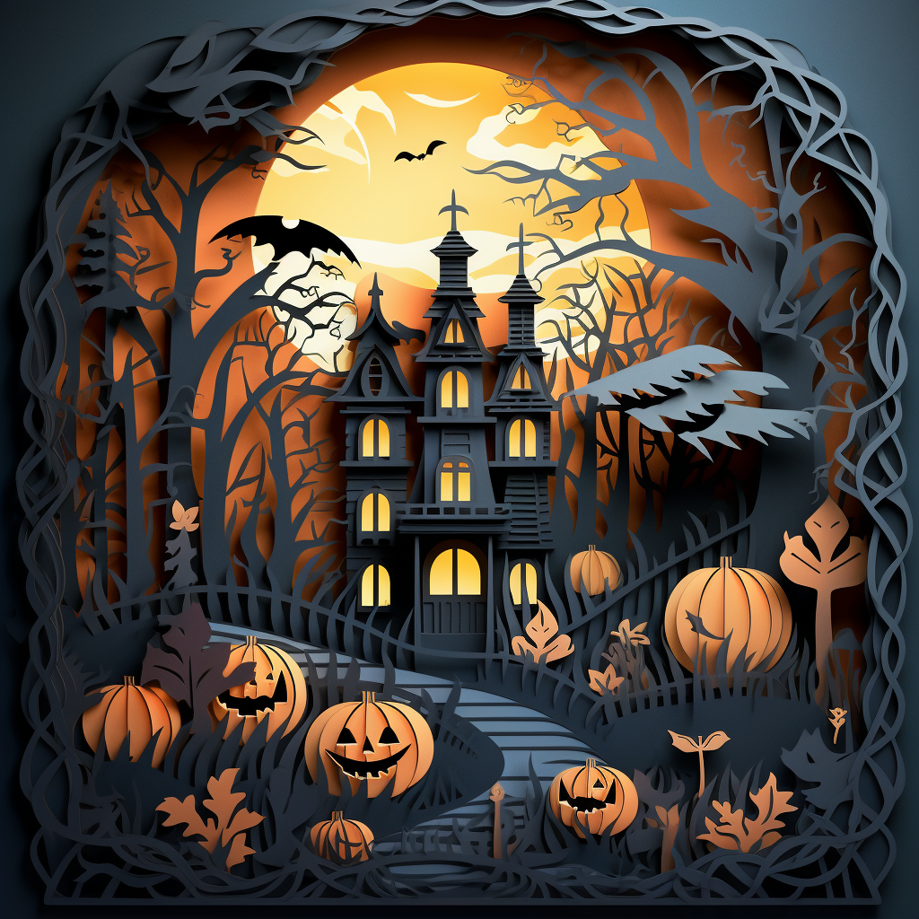 Halloween cut paper art scene