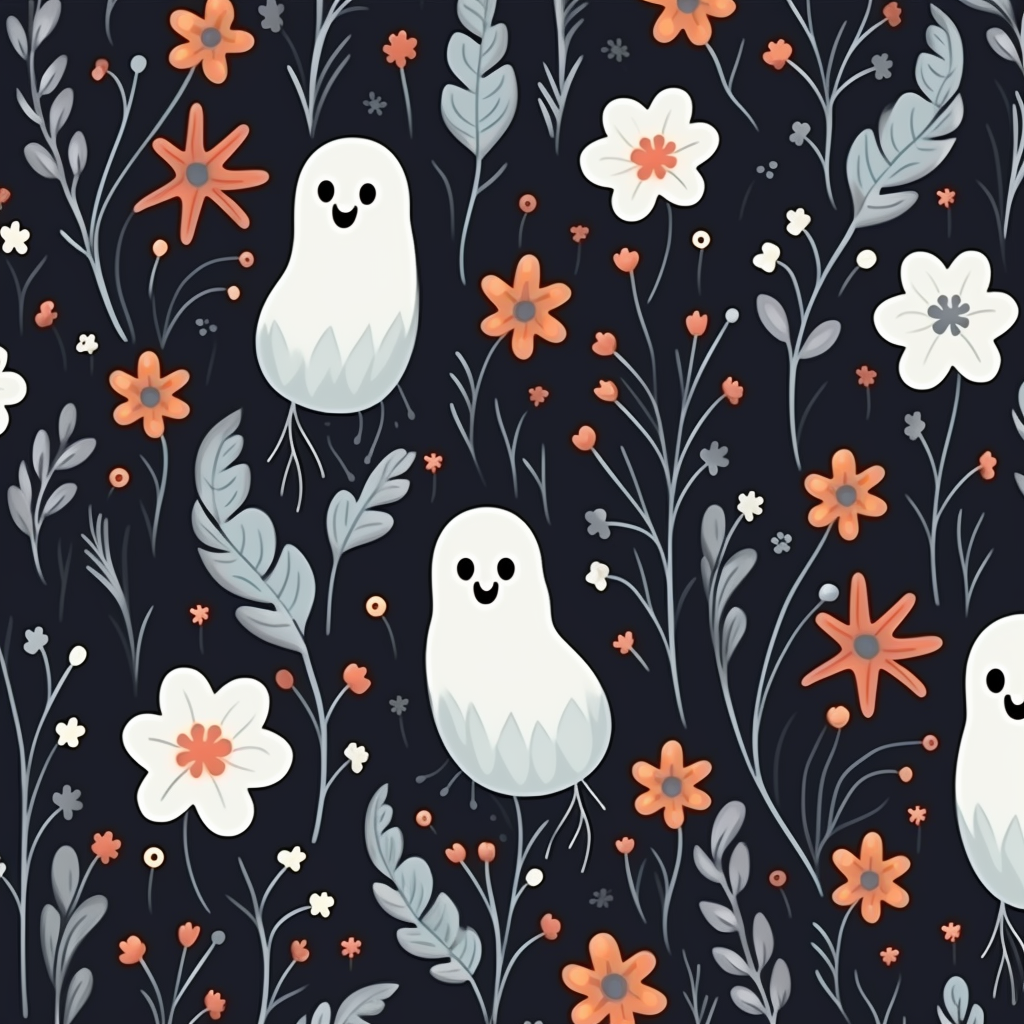 Halloween ghost floral pattern on gray background