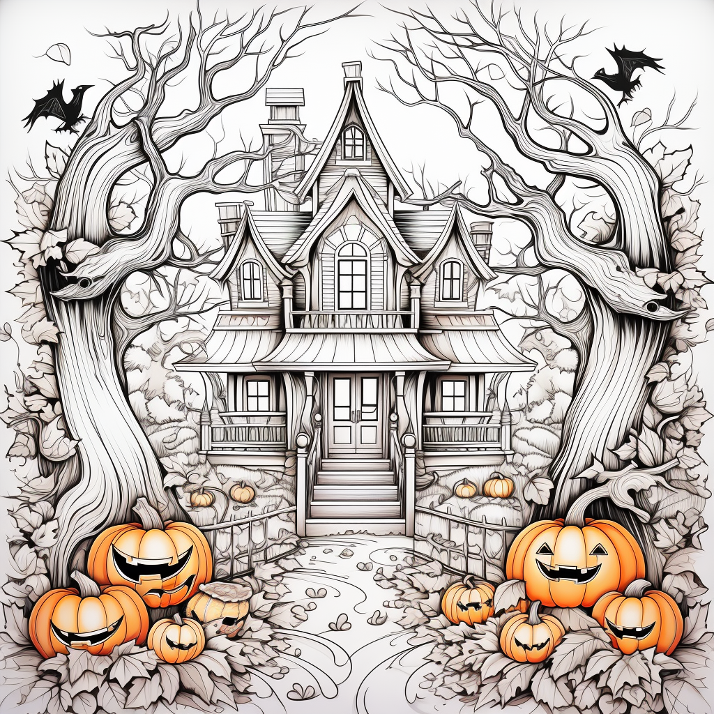 Colorful Halloween house coloring illustration