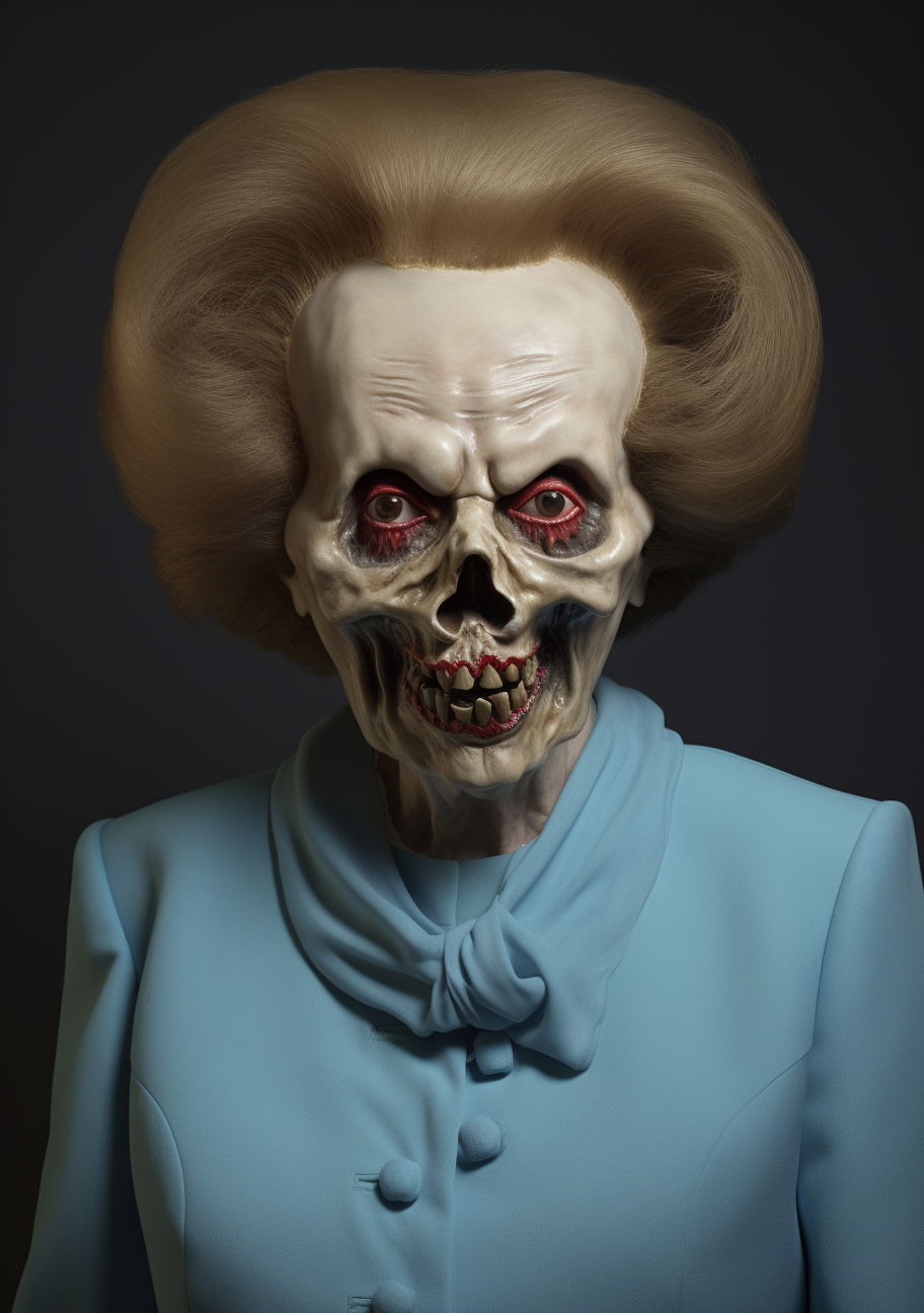 Margaret Thatcher Halloween Mask in Blue Dress