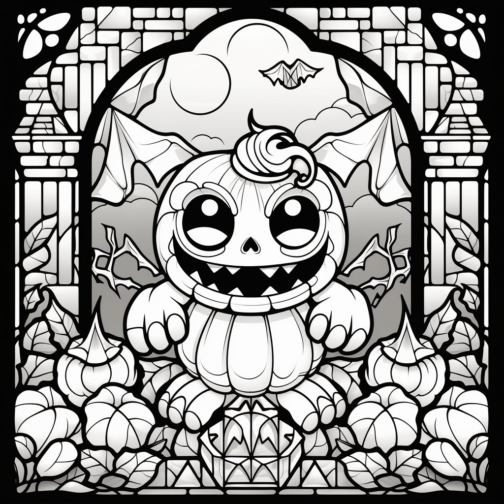 Cute Halloween monster stained glass coloring