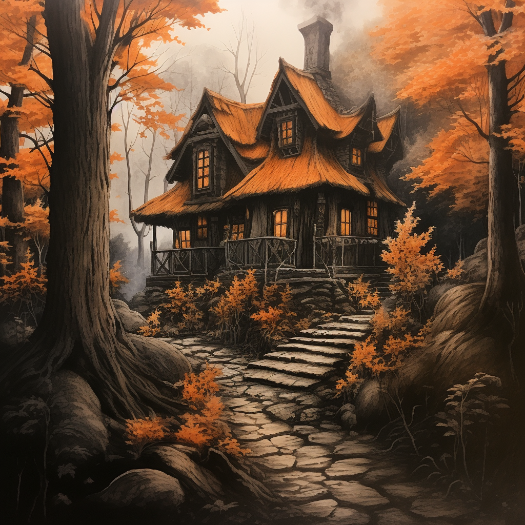 Detailed and Accurate Halloween Cottage Drawing