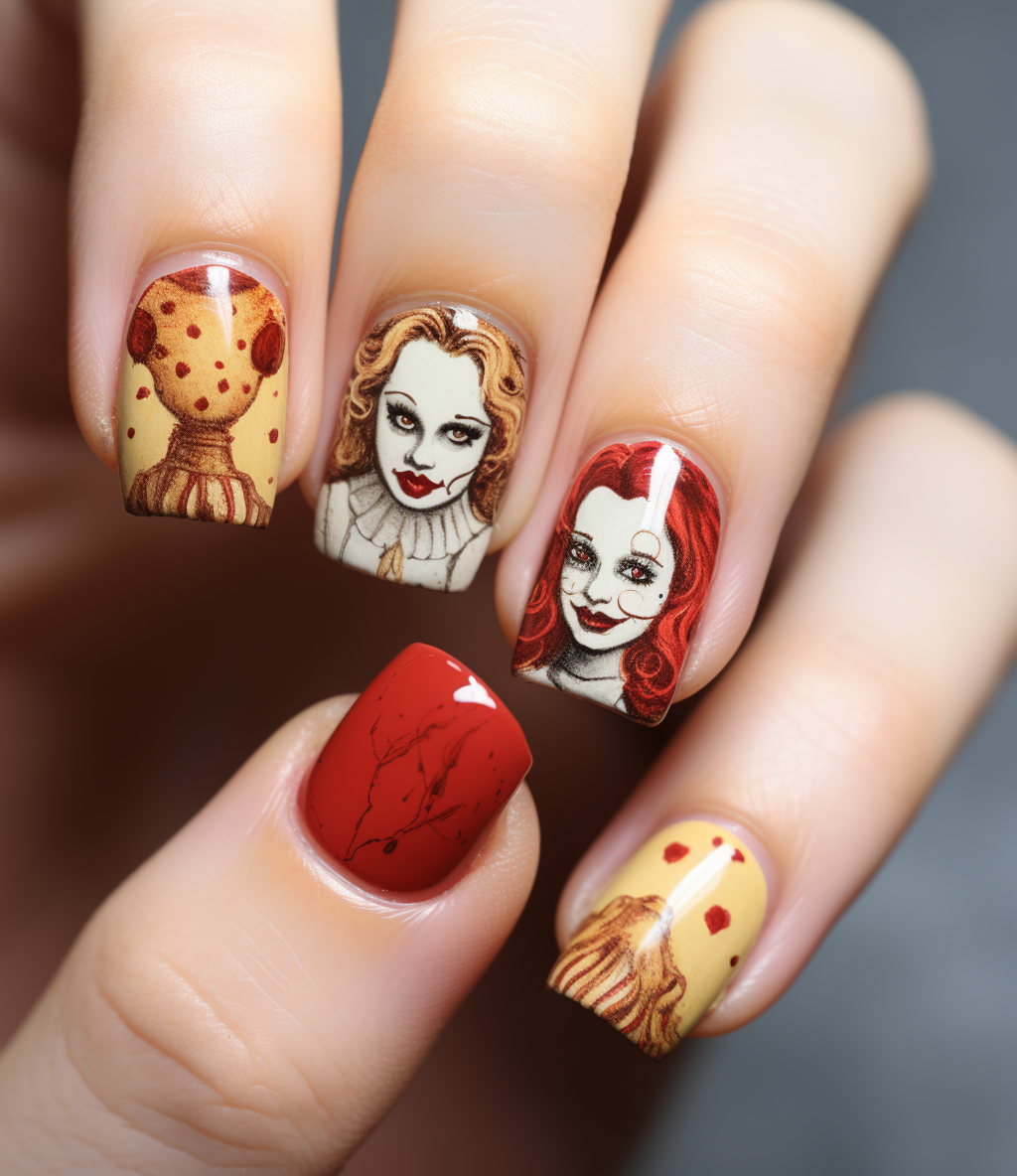 Creepy Halloween Pennywise Nails Idea