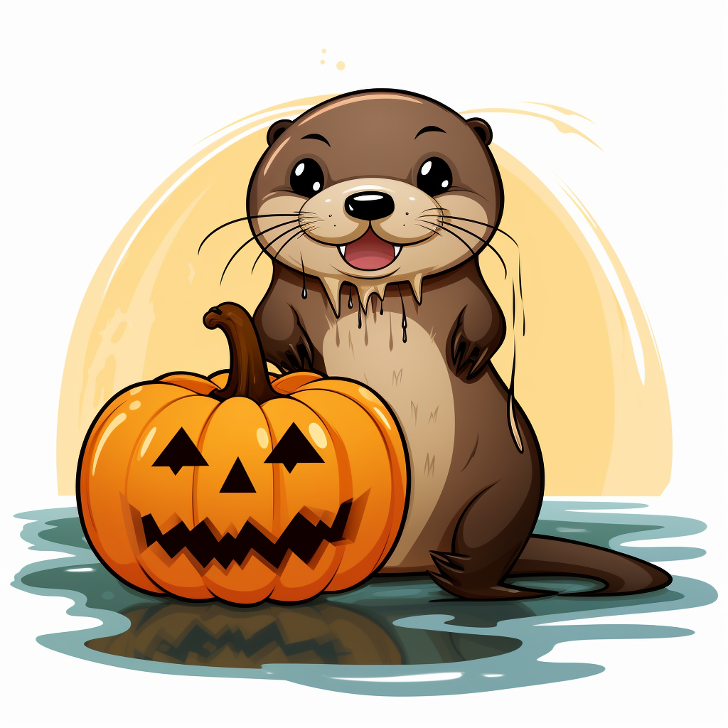 Cute cartoon otter with Halloween pumpkin