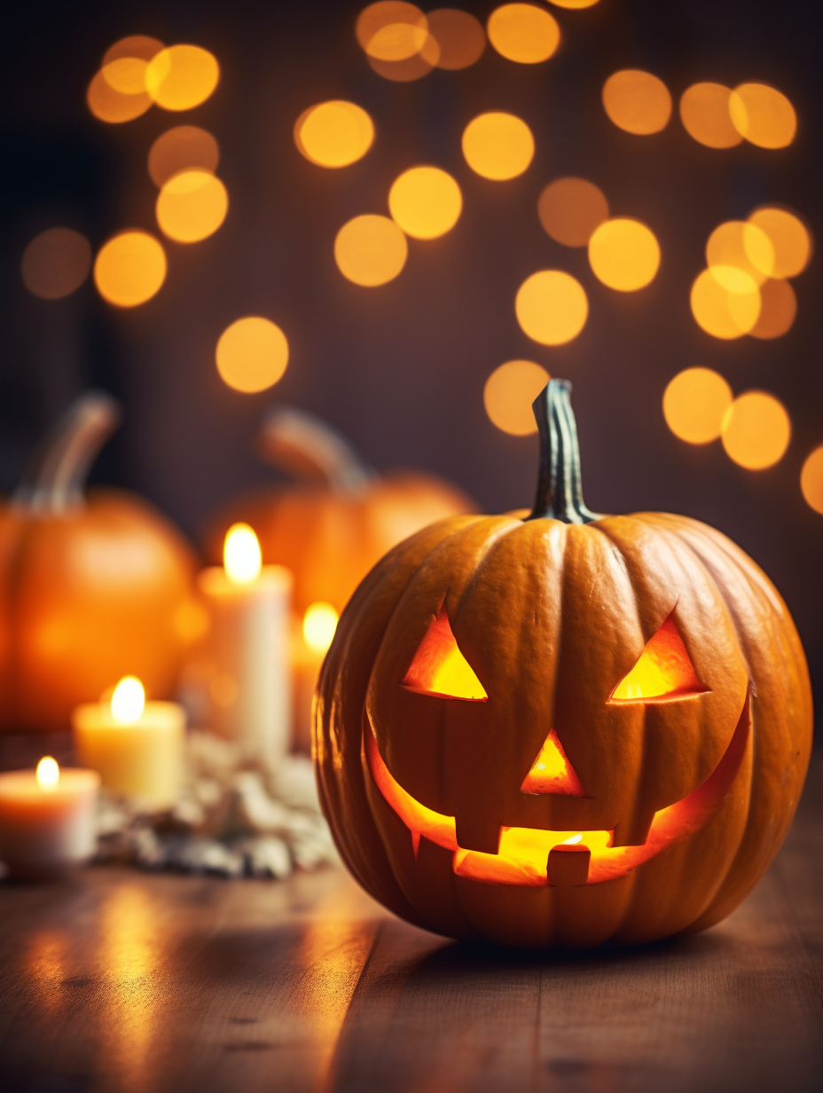 Halloween pumpkin on cozy table