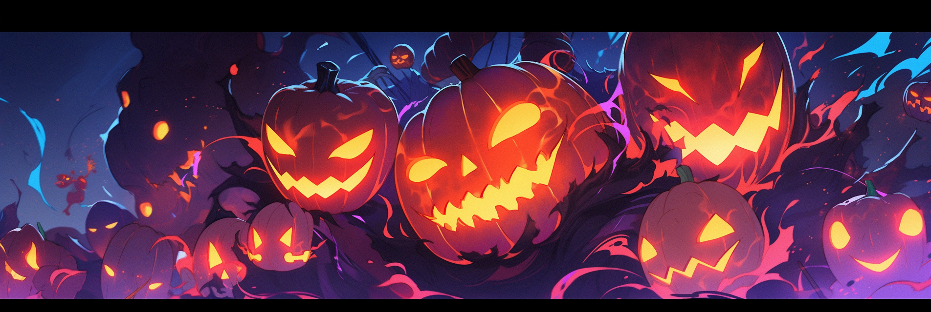 Halloween pumpkins and monsters with vibrant colors