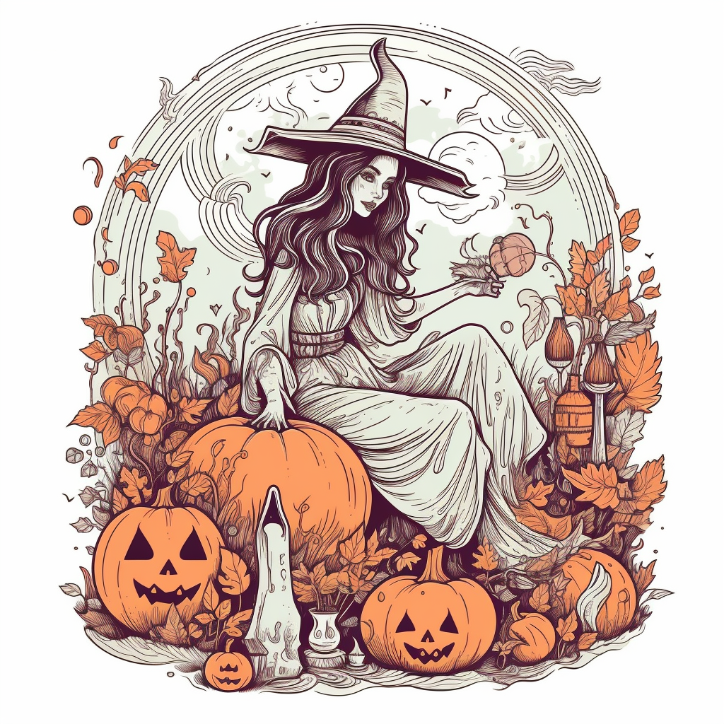 Halloween sorceres in colorful illustration