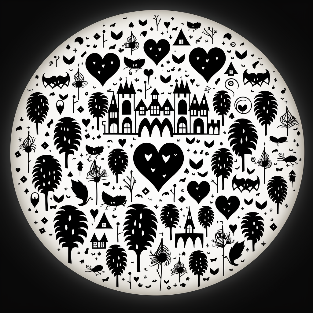 Black and white heart-shaped Halloween elements