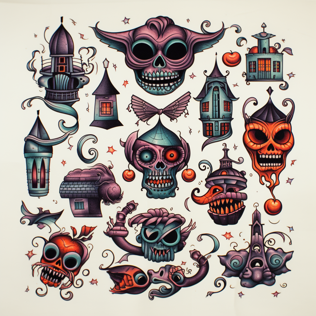 Halloween tattoo flash sheet design