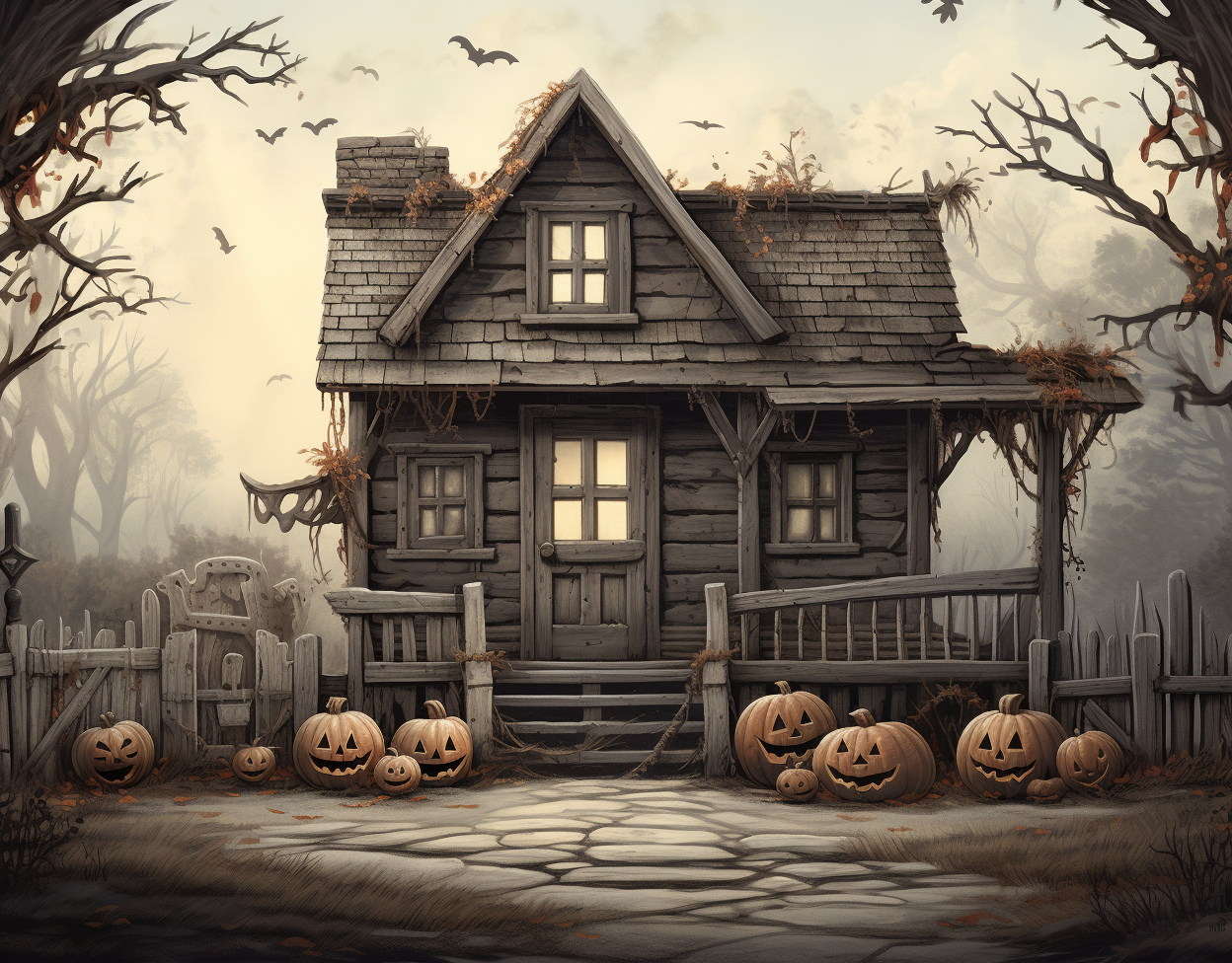 Halloween old house with pumpkins