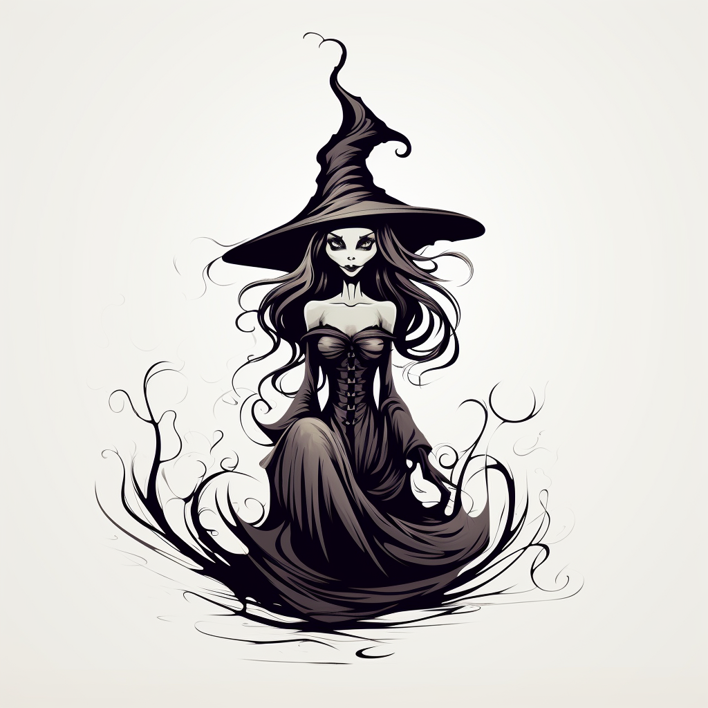 Halloween witch with black contour and white background