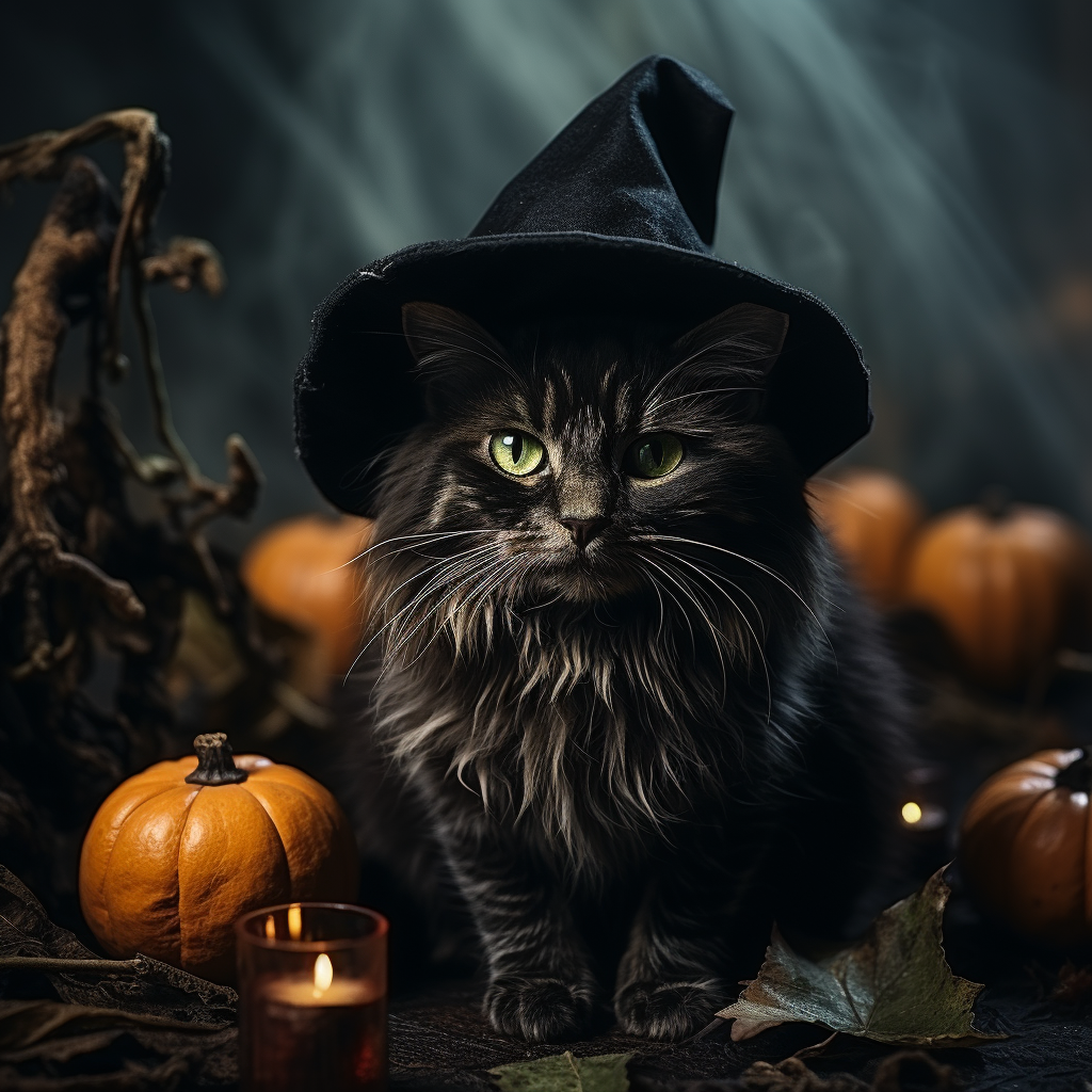 Cute tuxedo cat in witch costume