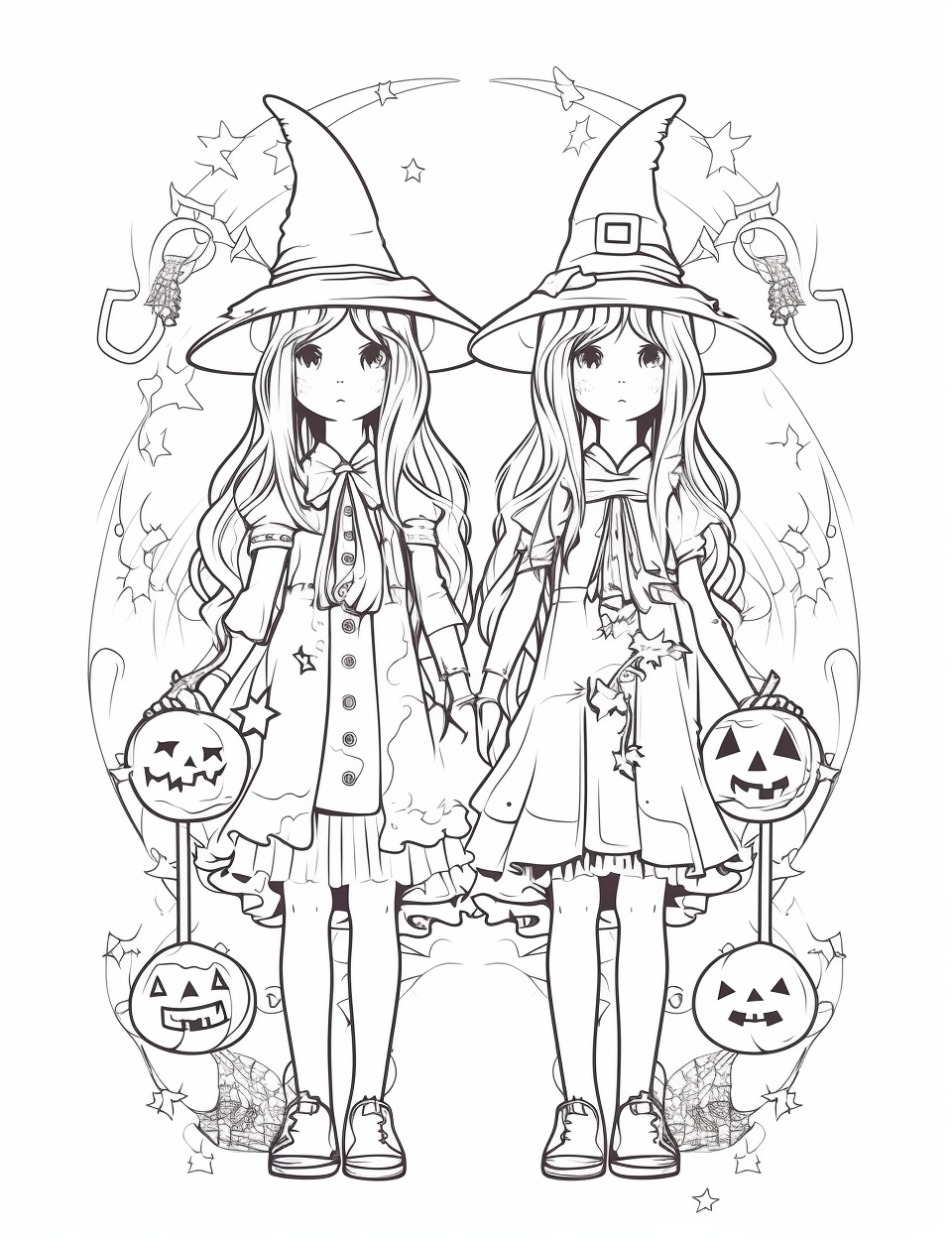 Halloween witches in black and white