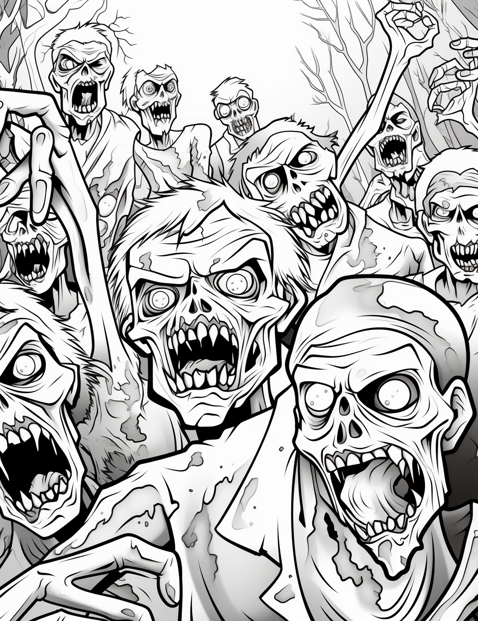 Cartoon Halloween zombies coloring page