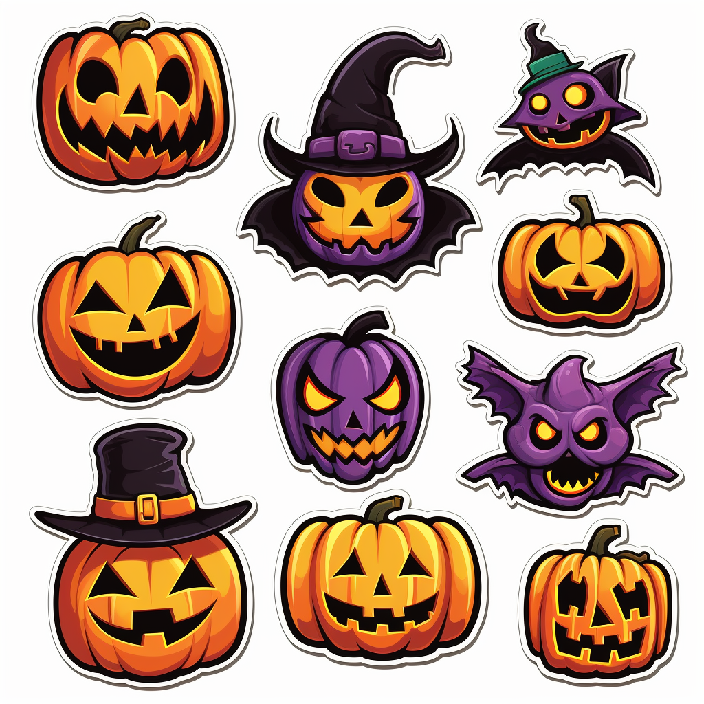 Halloween cartoon sticker set on white background