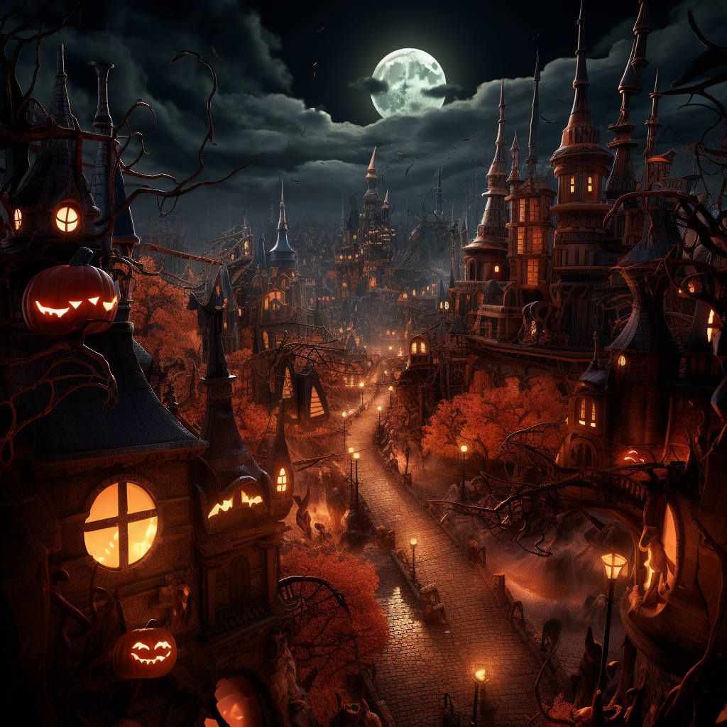 Scary Halloween city at night