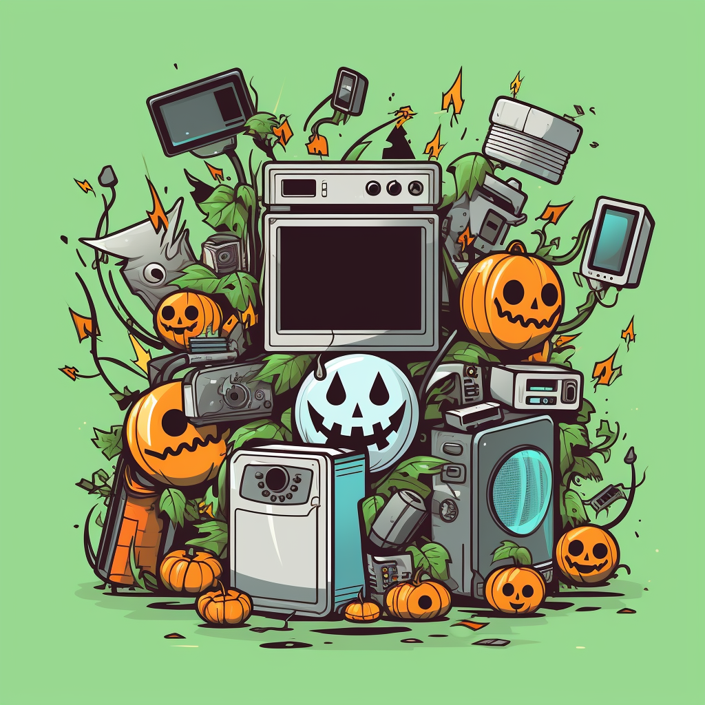 E-Waste surrounded by Cute Halloween Elements