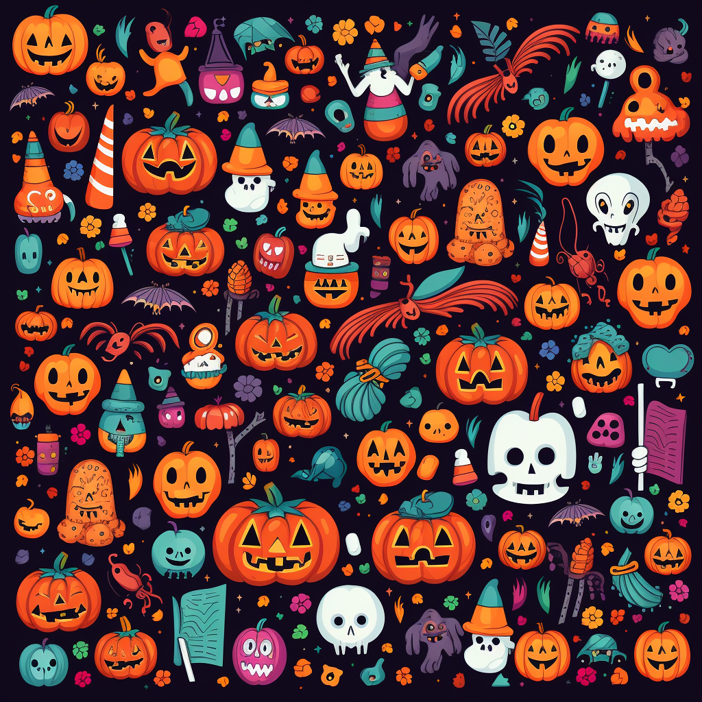 Halloween fabric pattern with colorful objects