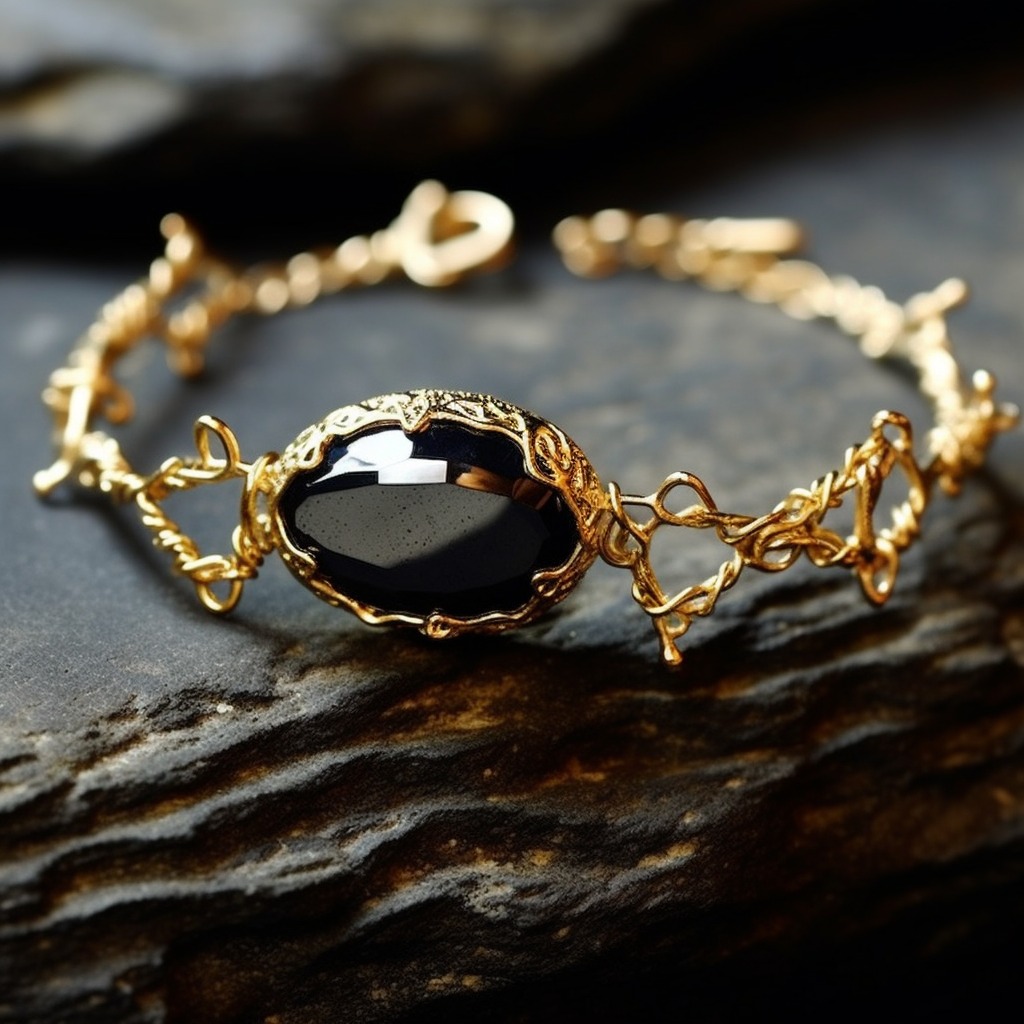 Gold and Black Gemstone Halloween Bracelet