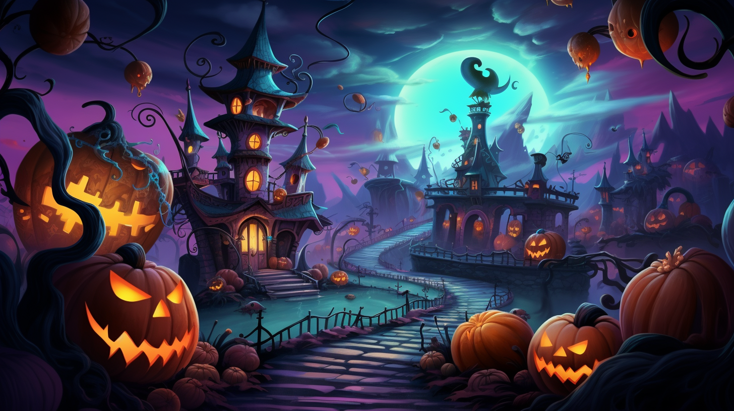 Cute handpainted Halloween background with chibi characters