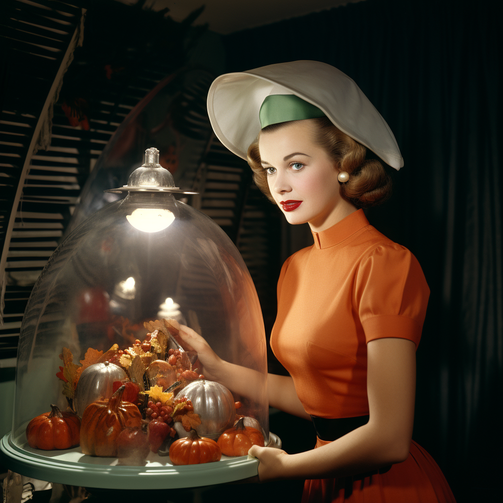 Retro Halloween housewife in cloche