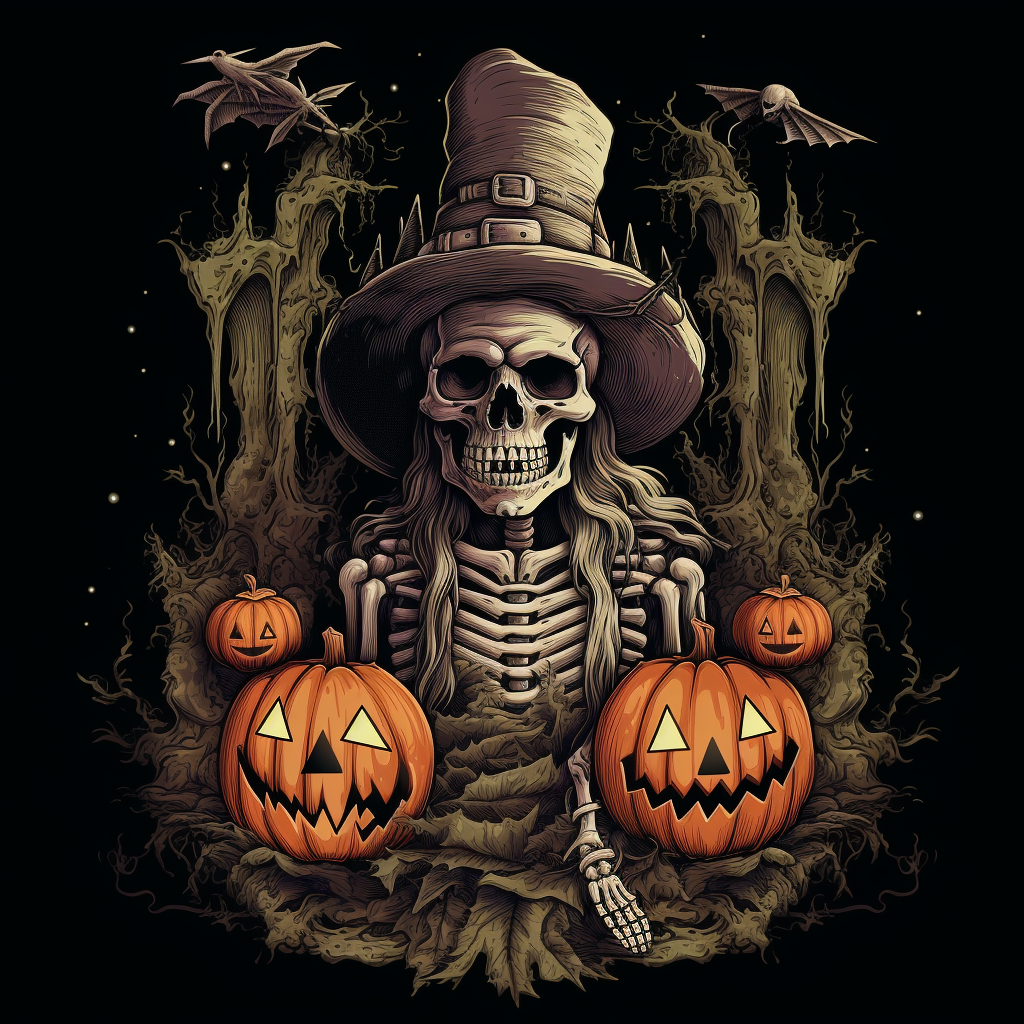 Halloween-themed illustrations with pumpkins and ghosts