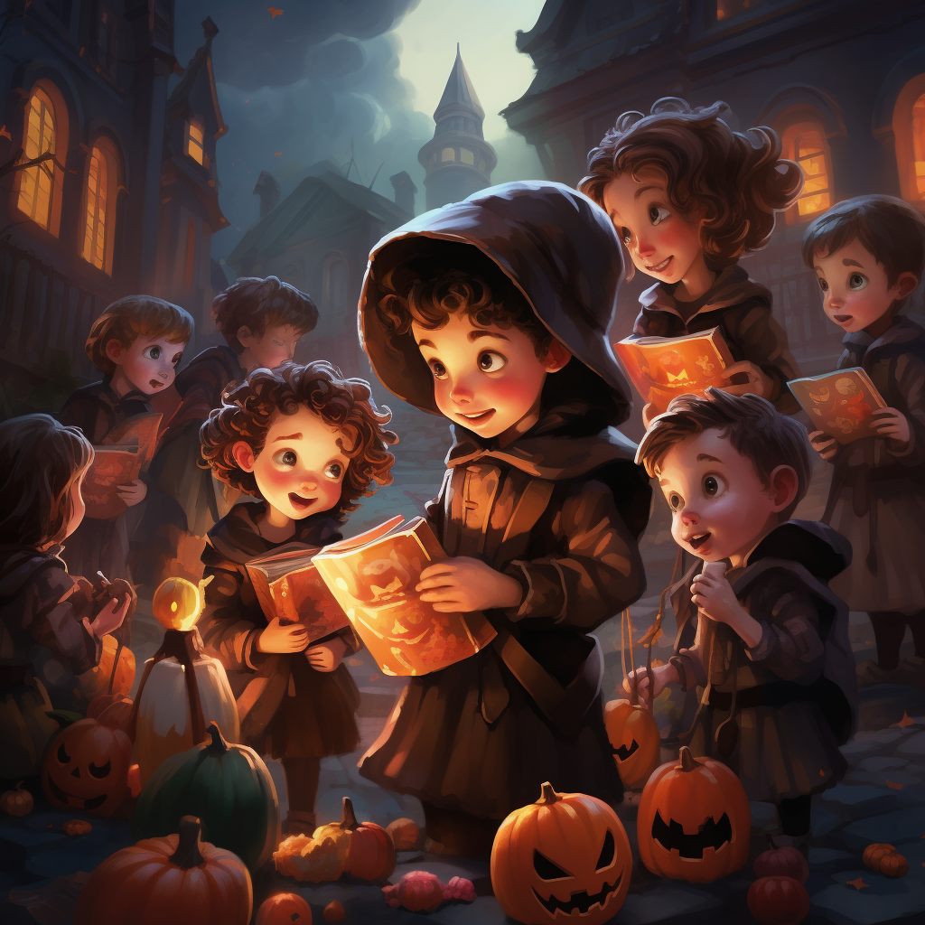 Children enjoying Halloween candy treats