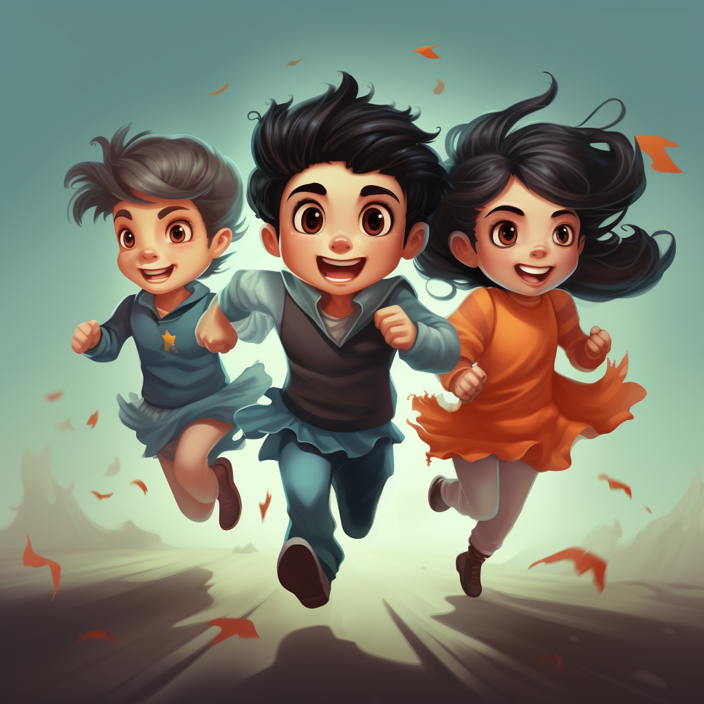 Three adorable Halloween kids running