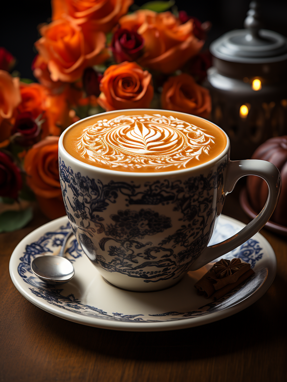 Halloween-themed latte art in a white mug