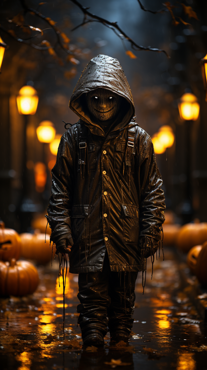 Creepy Halloween night with pumpkin-headed kids