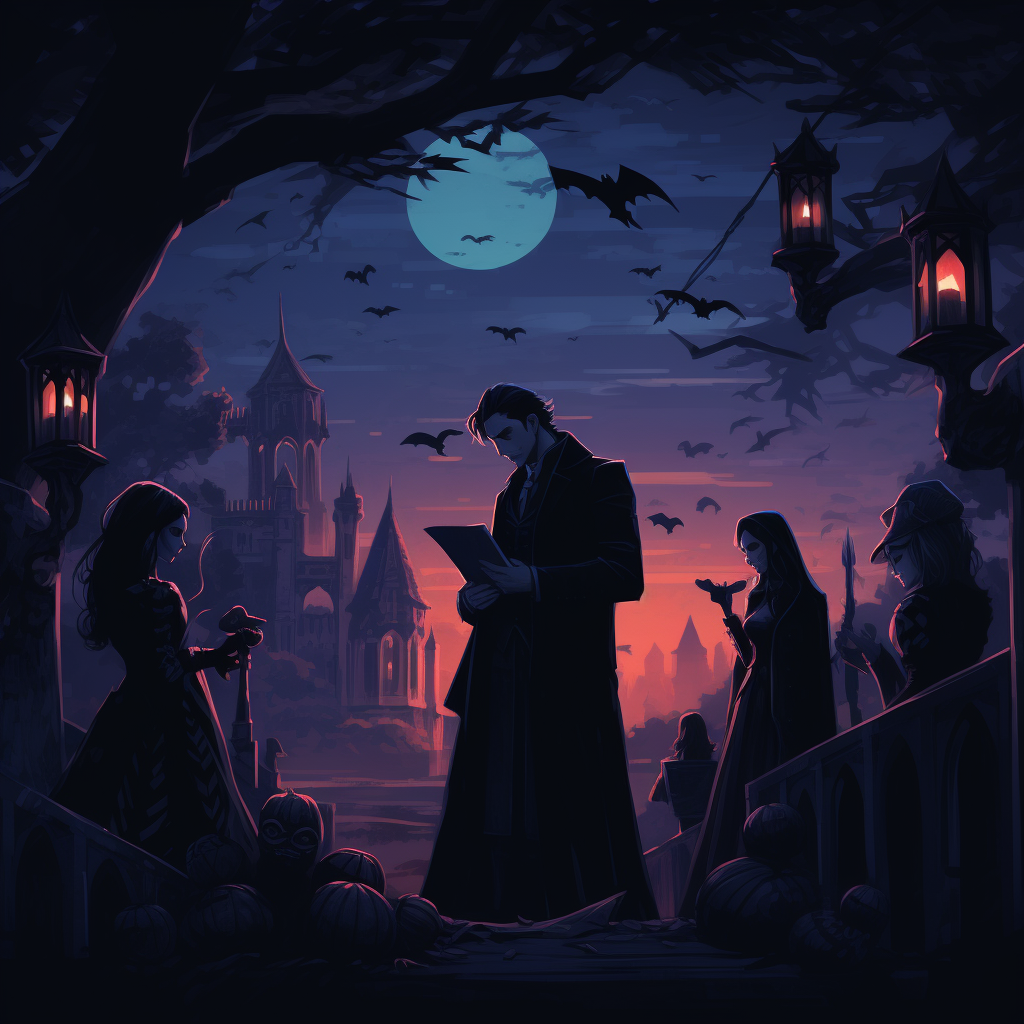 Vampires enjoying Halloween party in graveyard