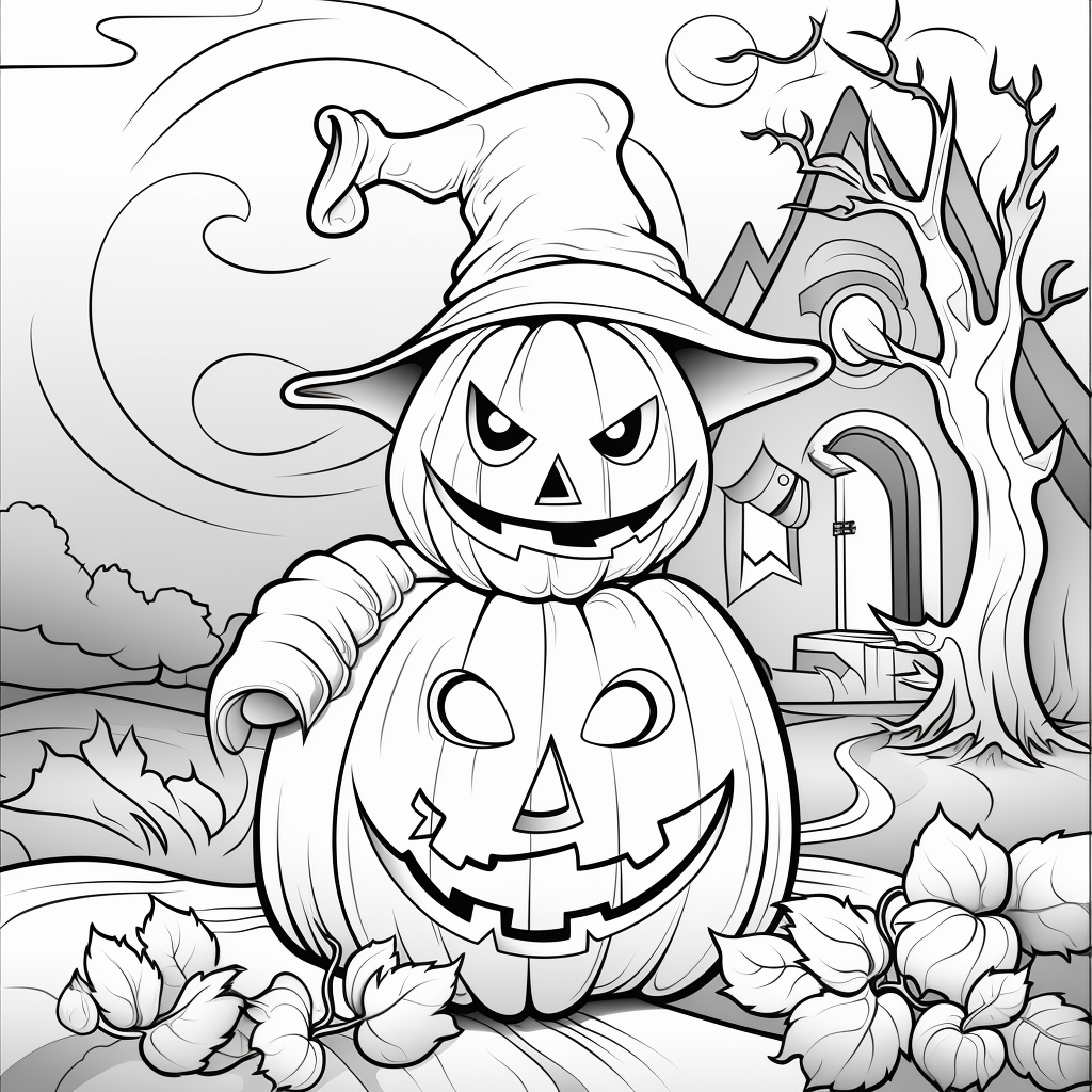 Halloween pumpkin ghosts coloring book illustration