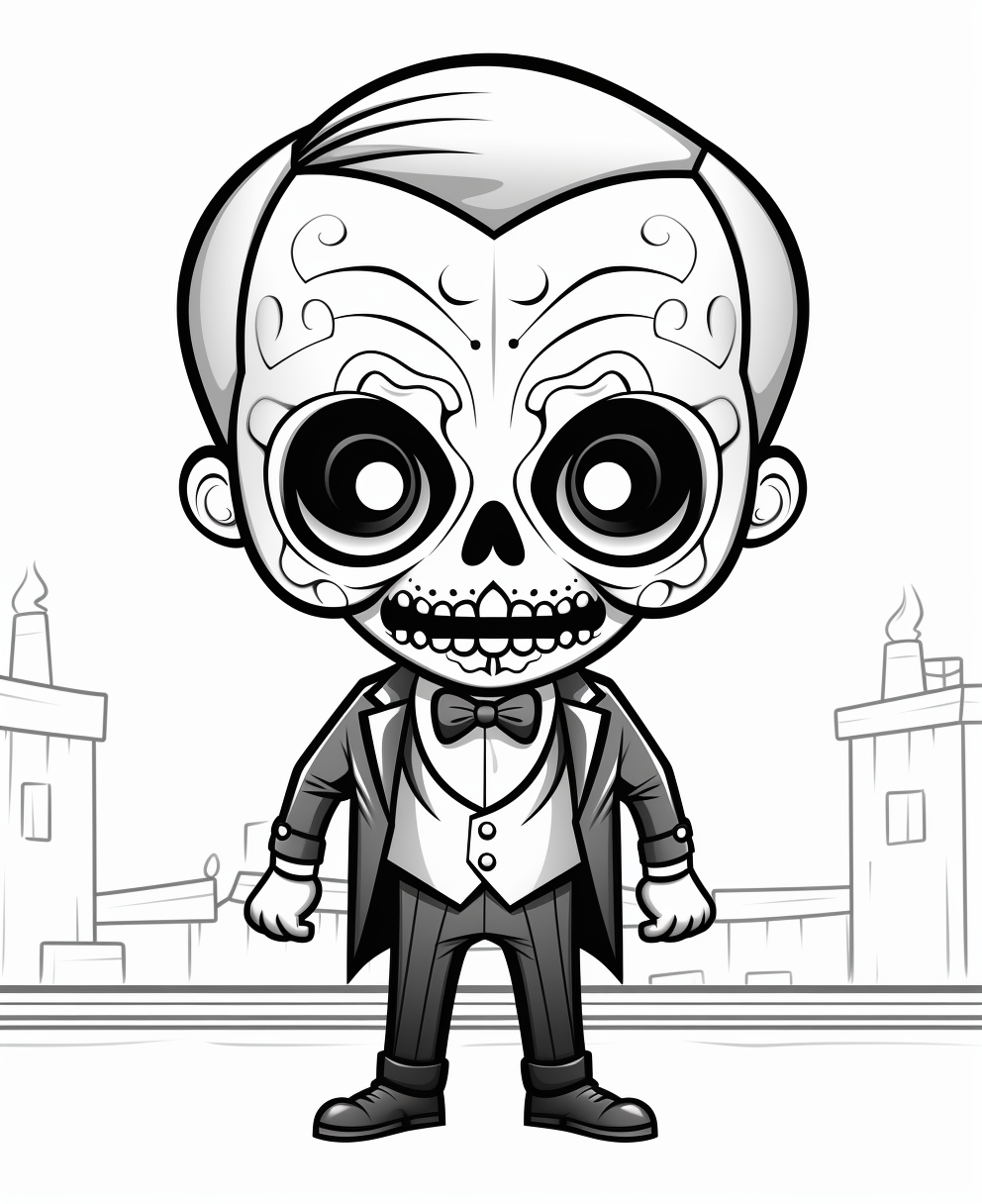 Cartoon Halloween skull wearing suit