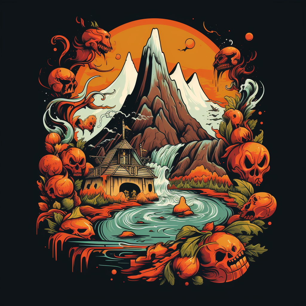 Playful Halloween-themed volcano graphic